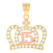 14Kt Gold Womens Tri-Color Diamond-Cut 15 Anos Crown Ht:22.2Mm Quinceanera Pendant Charm