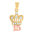14Kt Gold Womens Tri-Color Diamond-Cut 15 Anos Crown Ht:21.5Mm Quinceanera Pendant Charm