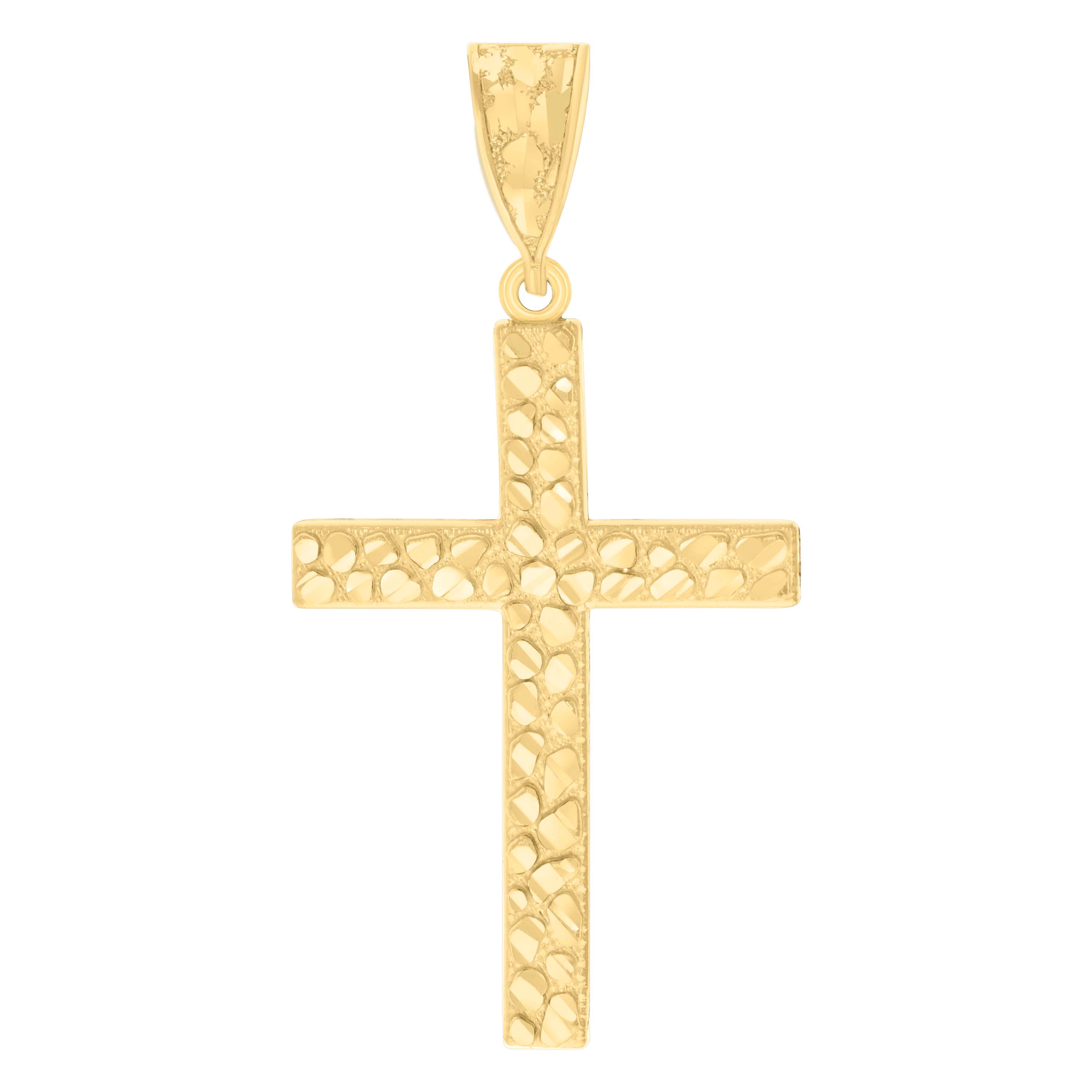 14Kt Yellow Gold Womens Diamond-Cut Nugget Cross Ht:53.5Mm Religious Pendant Charm