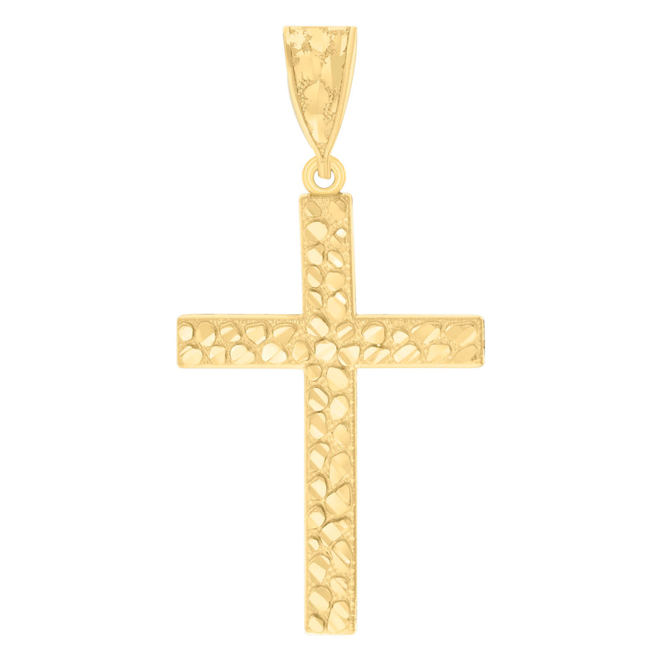 14Kt Yellow Gold Womens Diamond-Cut Nugget Cross Ht:53.5Mm Religious Pendant Charm