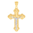14Kt Gold Womens Two-Tone Diamond-Cut Nugget Cross Crucifix Jesus Ht:39.8Mm Pendant Charm