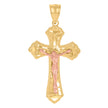 14Kt Gold Womens Two-Tone Diamond-Cut Nugget Cross Crucifix Jesus Ht:40.9Mm Pendant Charm
