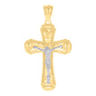 14Kt Gold Womens Two-Tone Diamond-Cut Nugget Cross Crucifix Jesus Ht:39.4Mm Pendant Charm