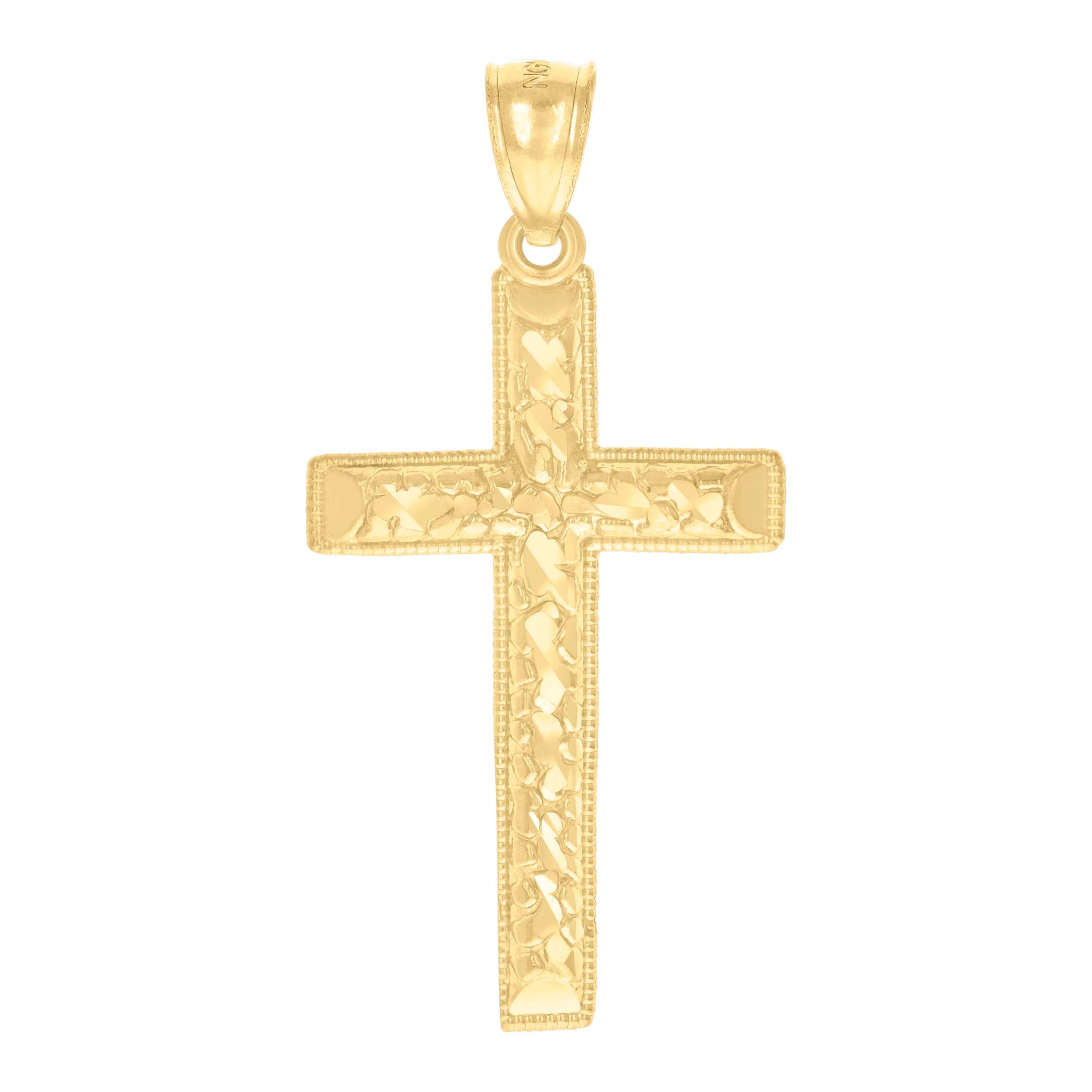 14Kt Yellow Gold Womens Diamond-Cut Textured Cross Religious Charm Pendant