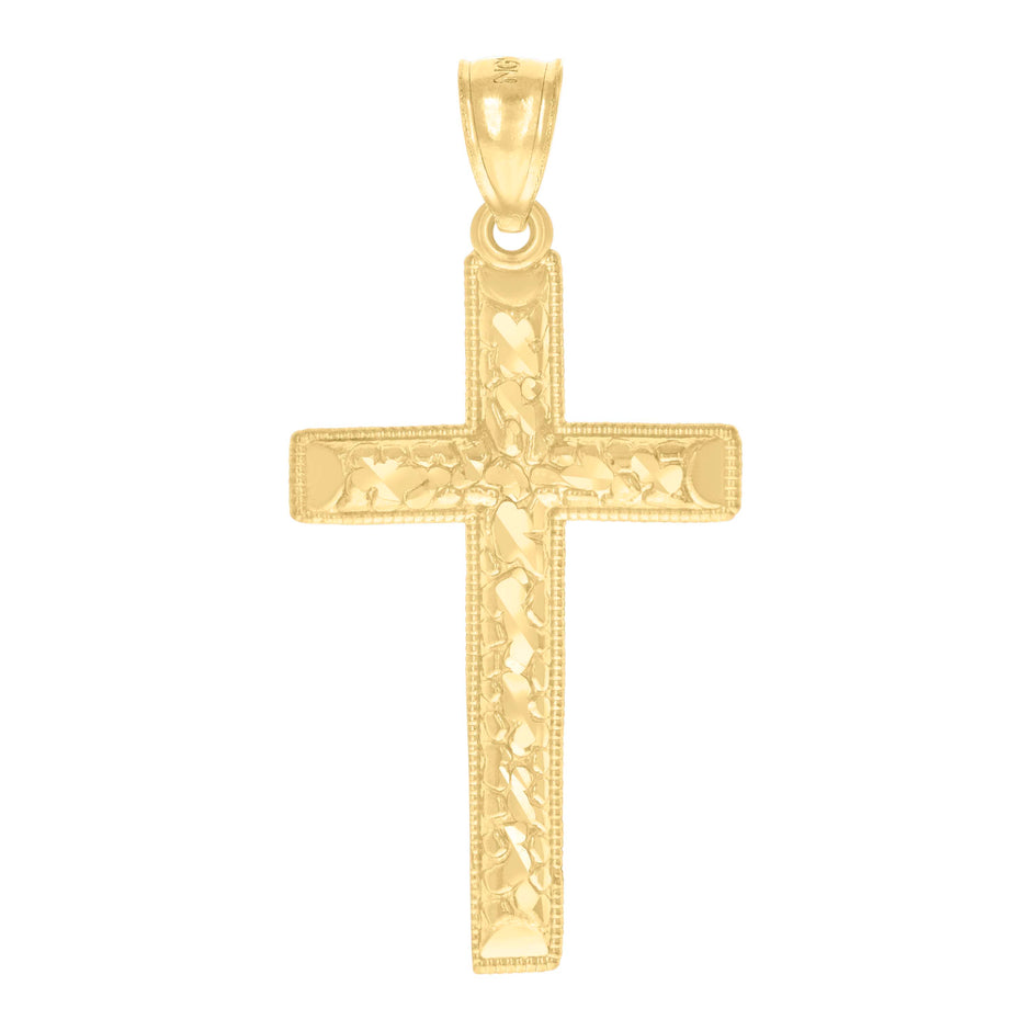 14Kt Yellow Gold Womens Diamond-Cut Textured Cross Religious Charm Pendant
