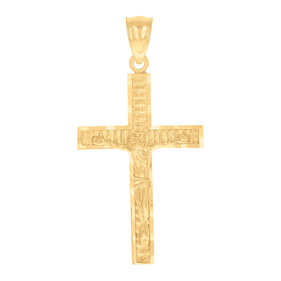 14Kt Gold Womens Two-Tone Diamond-Cut Nugget Cross Crucifix Jesus Ht:37.7Mm Pendant Charm