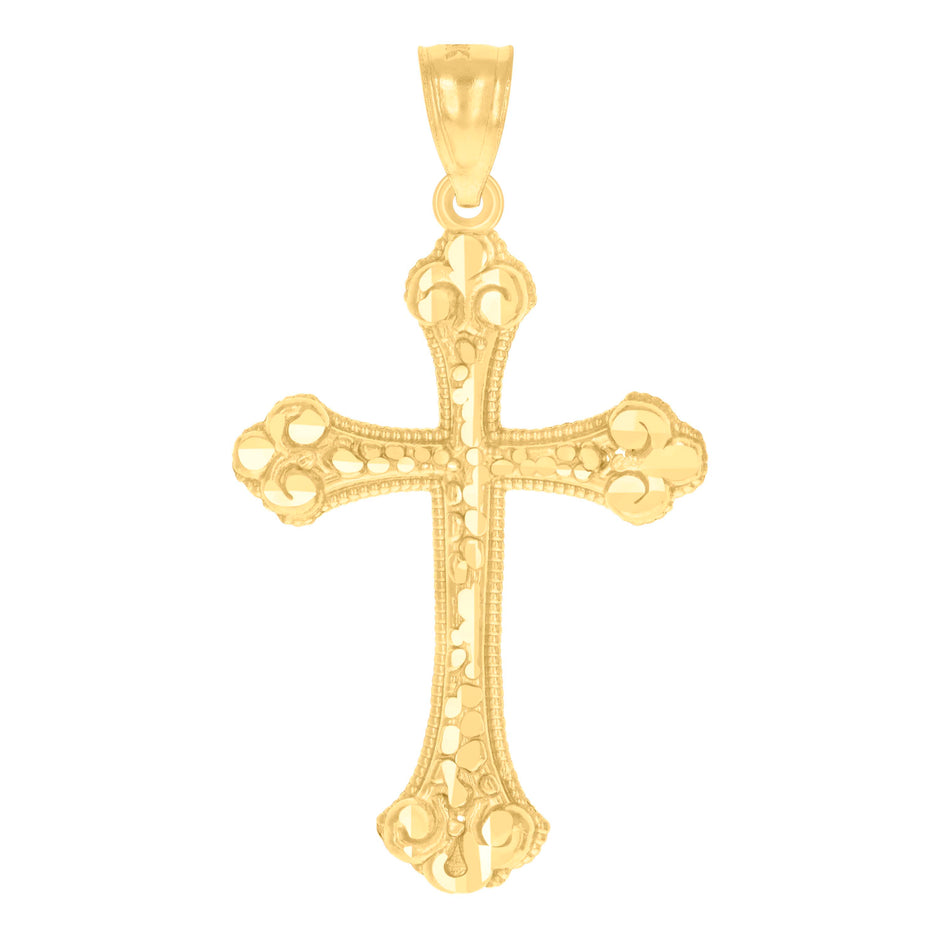 14Kt Yellow Gold Unisex Diamond-Cut Cross Ht:40.5Mm Religious Pendant Charm