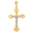 14Kt Gold Unisex Two-Tone Diamond-Cut Cross Crucifix Jesus Ht:40.6Mm Pendant Charm