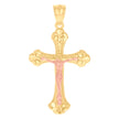 14Kt Gold Unisex Two-Tone Diamond-Cut Cross Crucifix Jesus Ht:40.9Mm Pendant Charm
