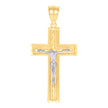14Kt Gold Womens Two-Tone Diamond-Cut Cross Crucifix Jesus Ht:55.4Mm Pendant Charm