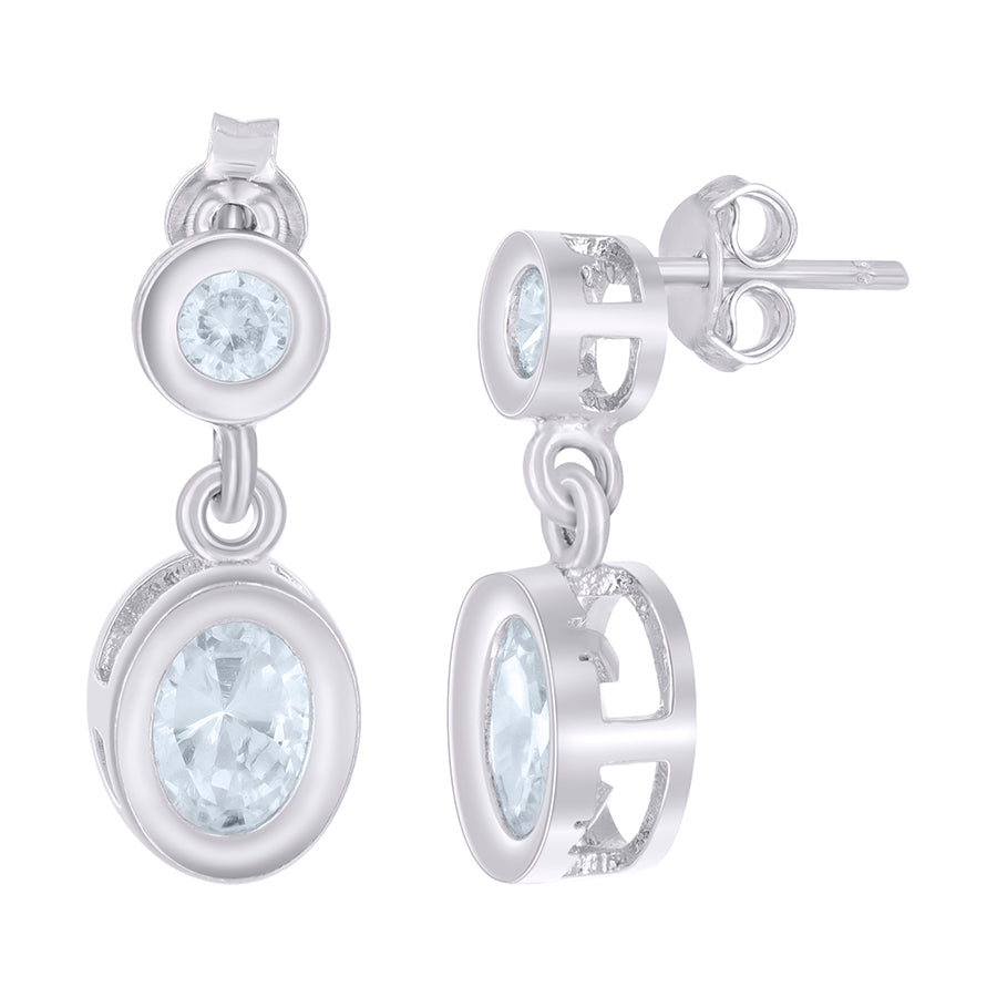 925 Sterling Silver Womens Round Oval Cubic-Zirconia Oval Fashion Danglers Earrings 