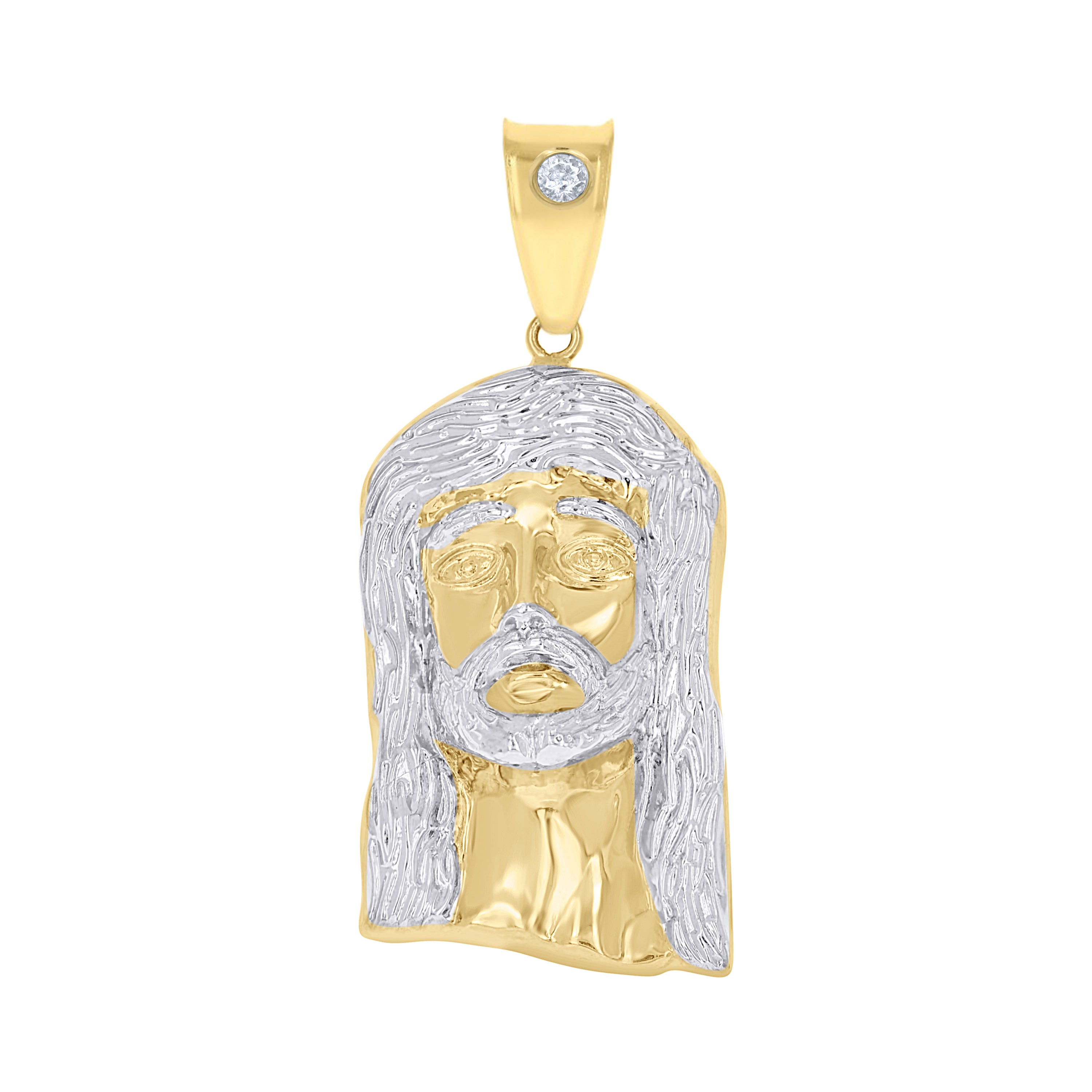 10kt Two-Tone Gold Unisex Textured Jesus Face Religious Charm Pendant