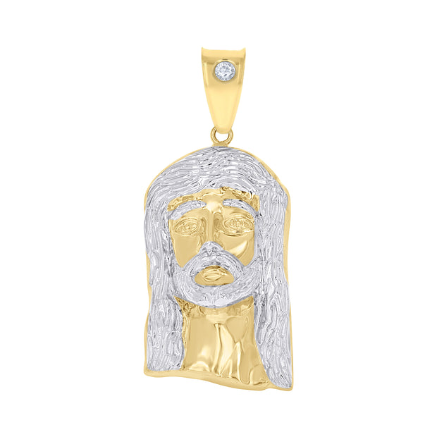 10kt Two-Tone Gold Unisex Textured Jesus Face Religious Charm Pendant