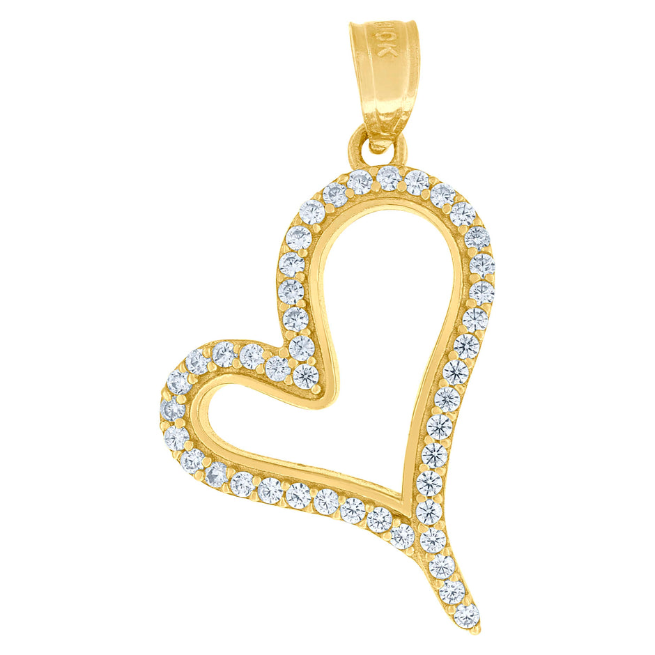 10kt Yellow Gold Cubic-Zirconia Womens Heart Charm Pendant