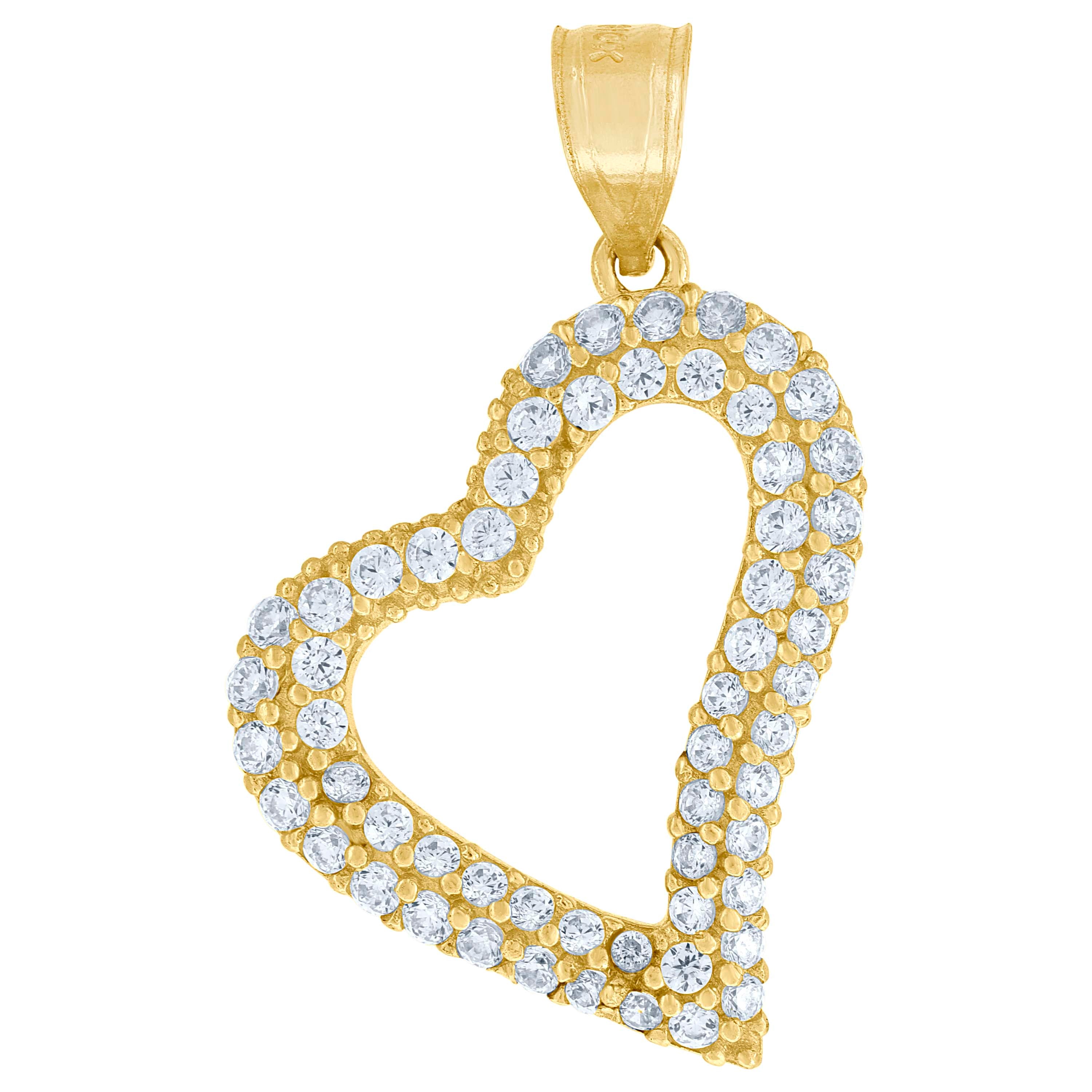 10kt Yellow Gold Womens Cubic Zirconia Cubic-Zirconia Open Heart Charm Pendant