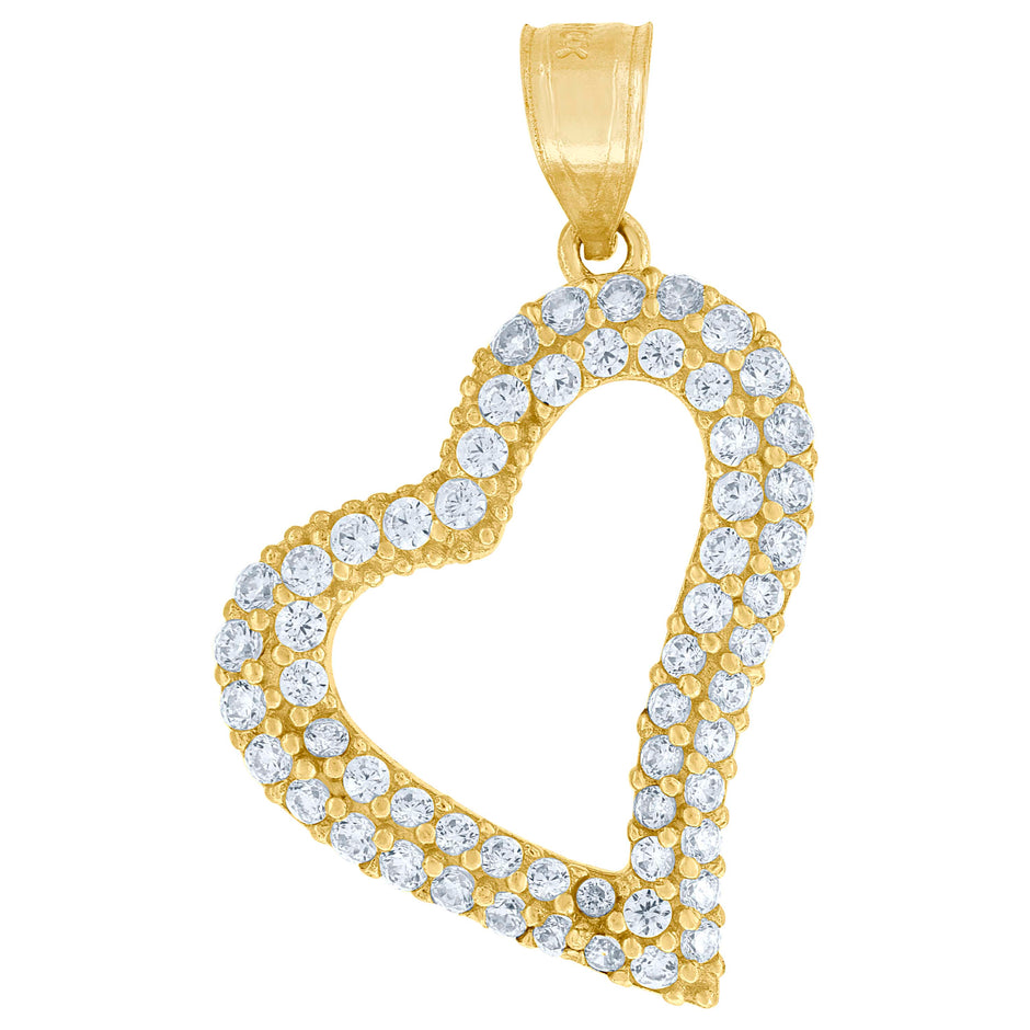 10kt Yellow Gold Womens Cubic Zirconia Cubic-Zirconia Open Heart Charm Pendant