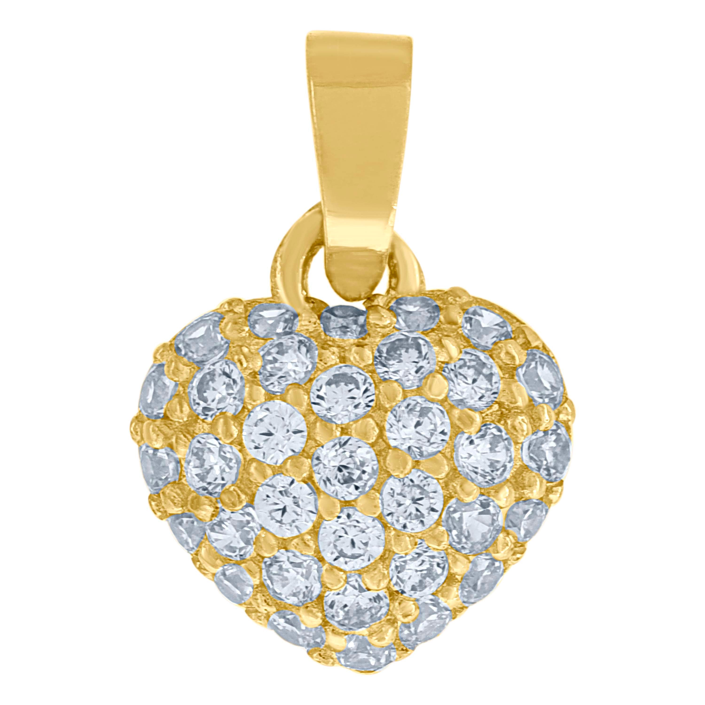 10kt Yellow Gold Cubic-Zirconia Womens Heart Charm Pendant