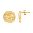 10kt Yellow Gold Textured Mens Last Supper 12mm Round Religious Push Back Studs