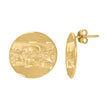 10kt Yellow Gold Textured Mens Last Supper 16mm Religious Push Back Studs