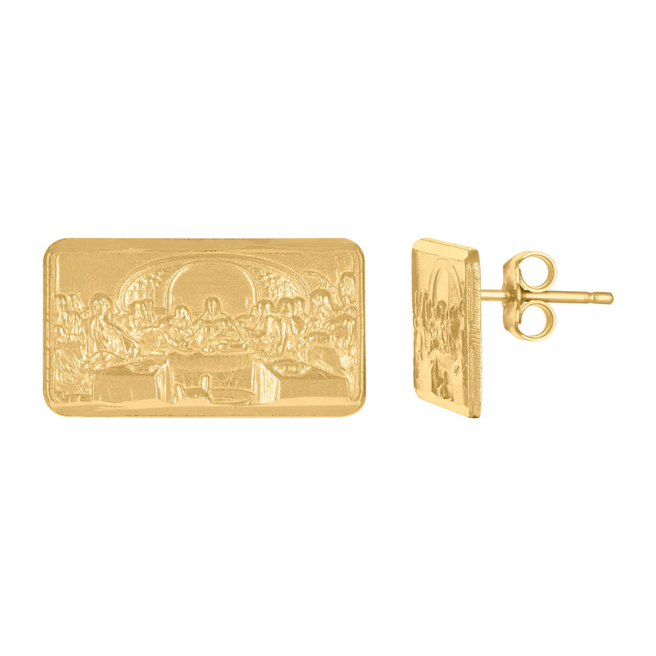 10kt Yellow Gold Womens Dc Last Supper Religious Stud Earrings