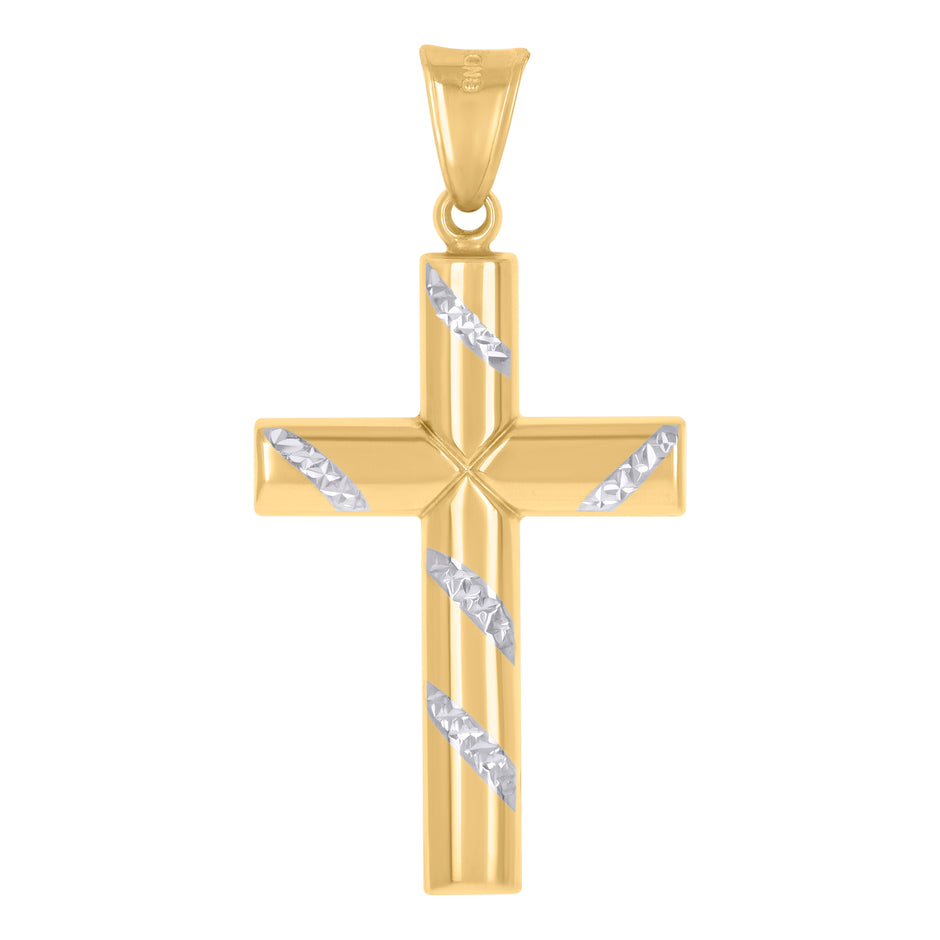 10kt Two-Tone Gold Unisex Textured Cross Religious Charm Pendant