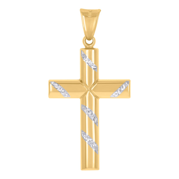 10kt Two-Tone Gold Unisex Textured Cross Religious Charm Pendant
