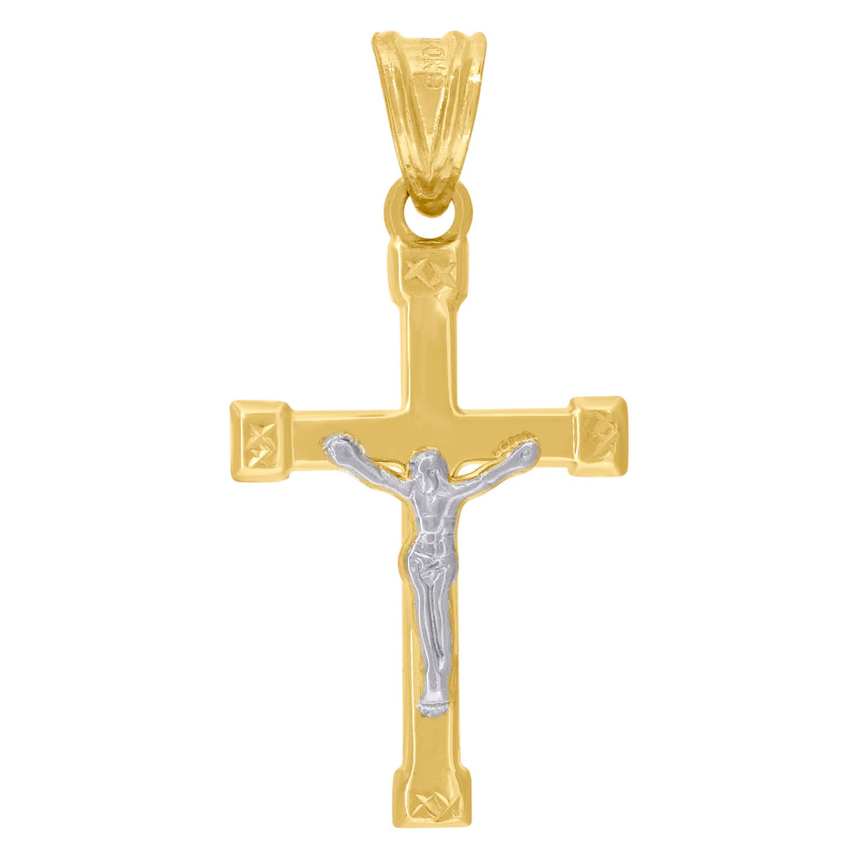 10kt Gold Two-Tone Unisex Diamond-Cut Crucifix Cross Religious Charm Pendant