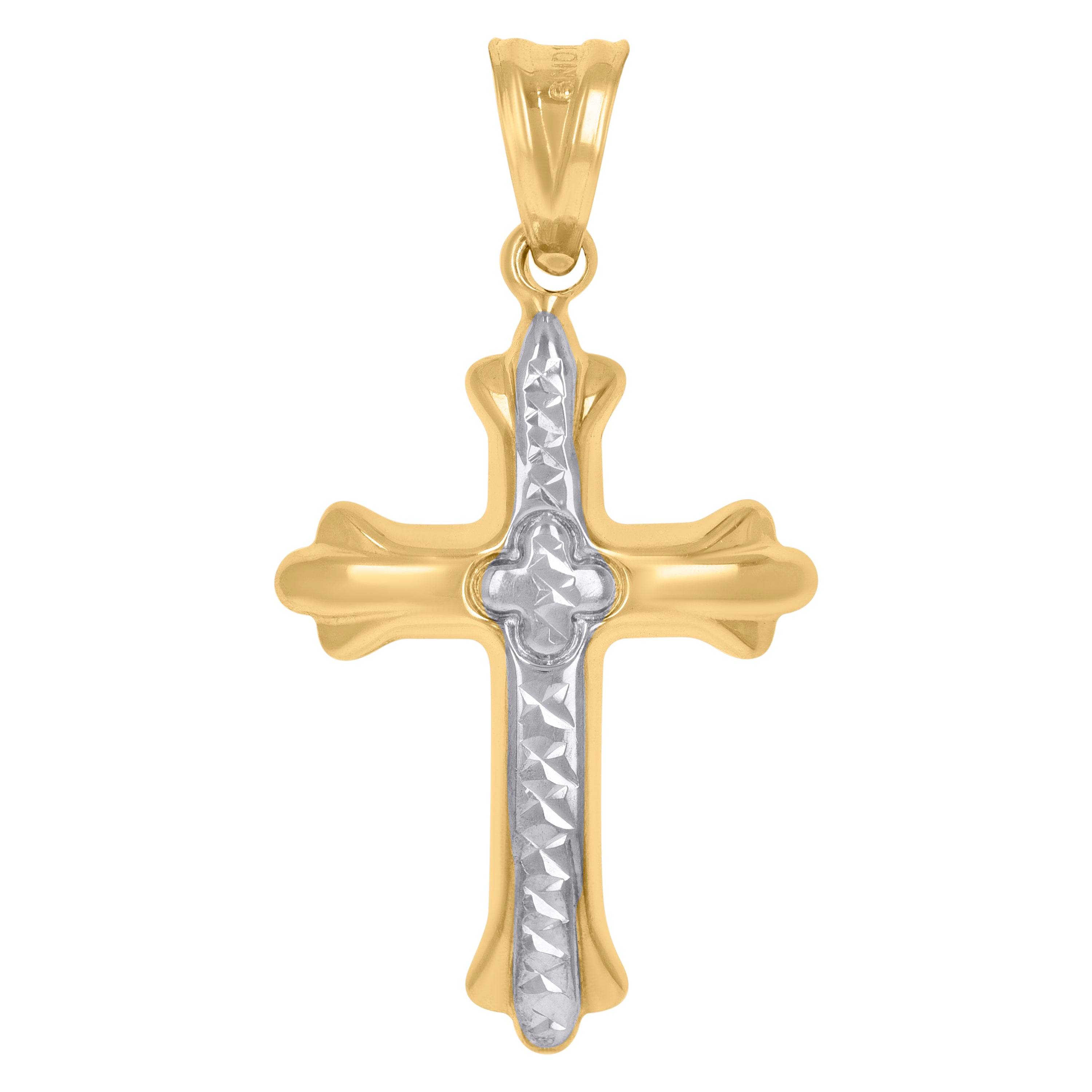 10kt Two-Tone Gold Unisex Textured Cross Religious Charm Pendant