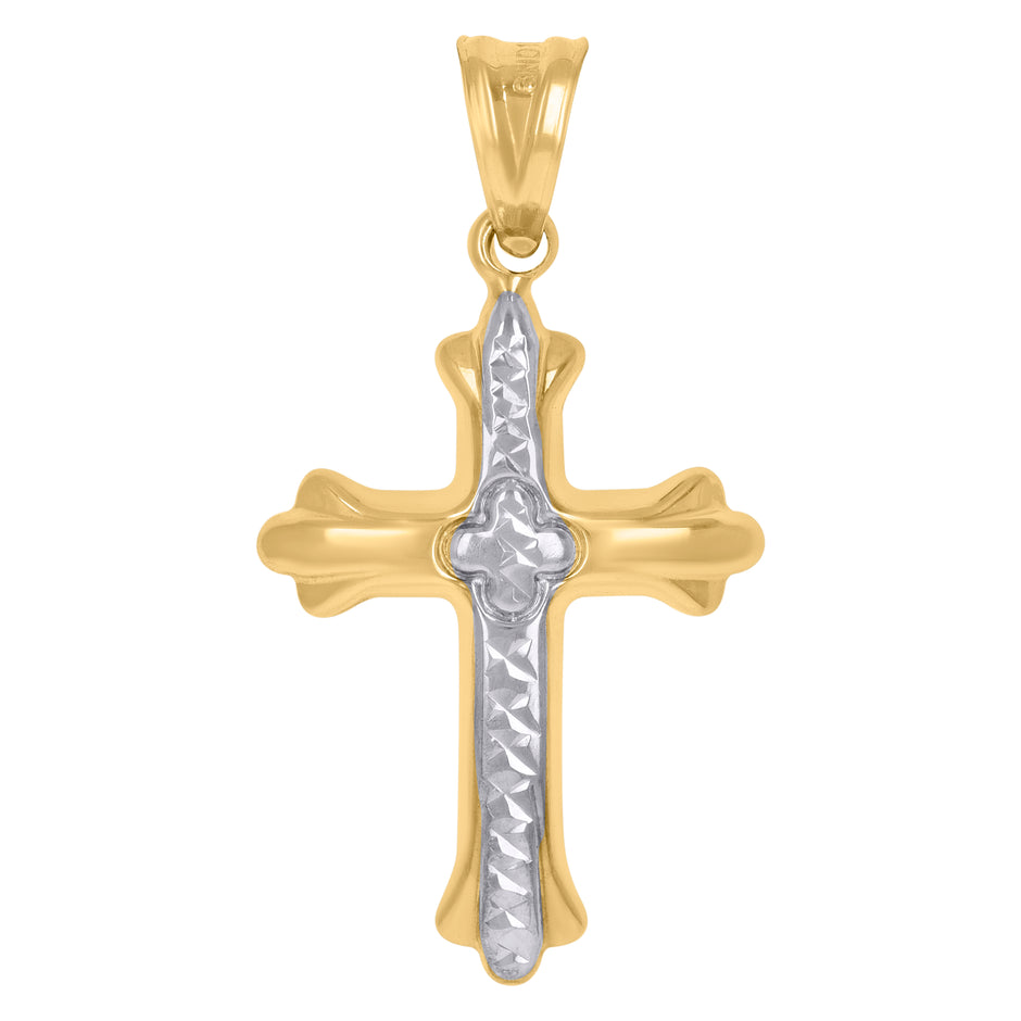 10kt Two-Tone Gold Unisex Textured Cross Religious Charm Pendant