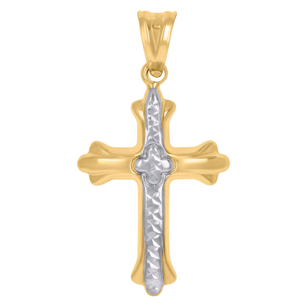 10kt Two-Tone Gold Unisex Textured Cross Religious Charm Pendant