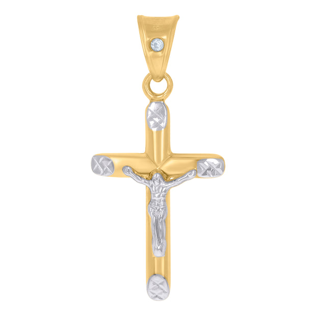 10kt Two-Tone Gold Unisex Crucifix Cross Religious Charm Pendant