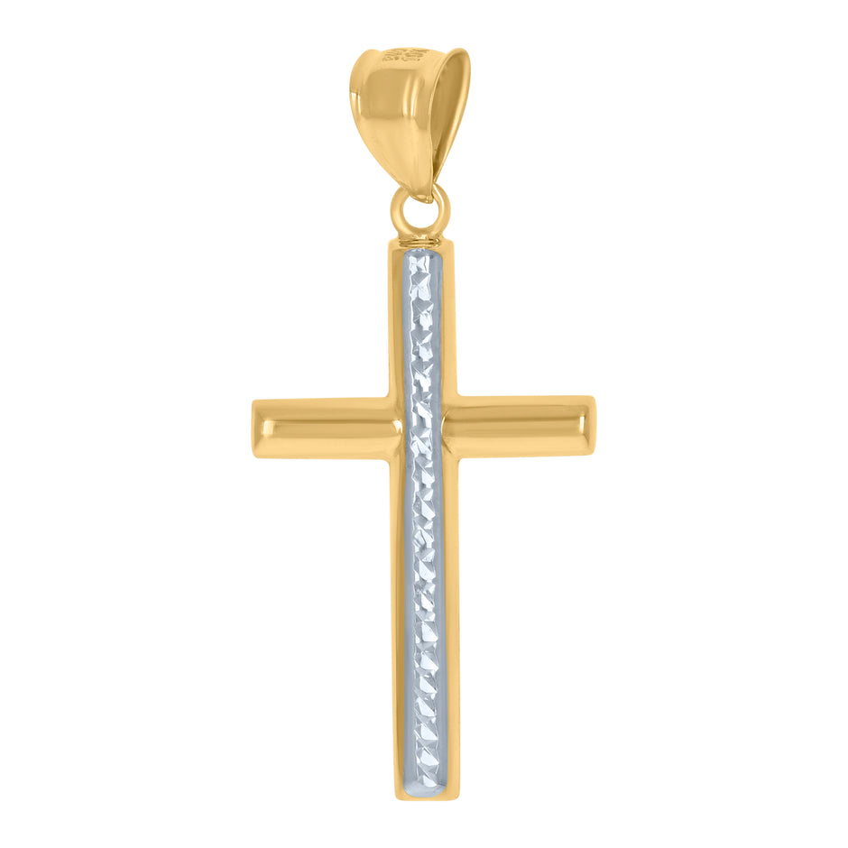 10kt Two-Tone Gold Unisex Textured Cross Religious Charm Pendant