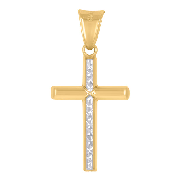 10kt Two-Tone Gold Unisex Textured Cross Religious Charm Pendant