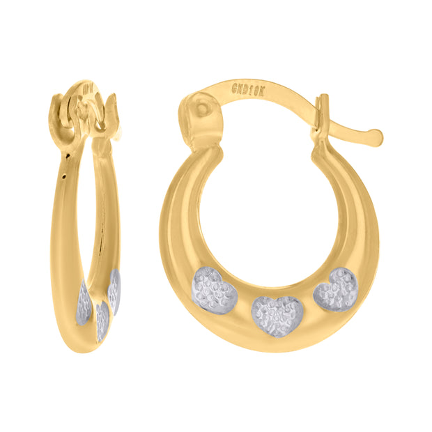 10kt Gold Two-Tone Womens Heart 14mm X16.5mm Hinged Hoops Huggies