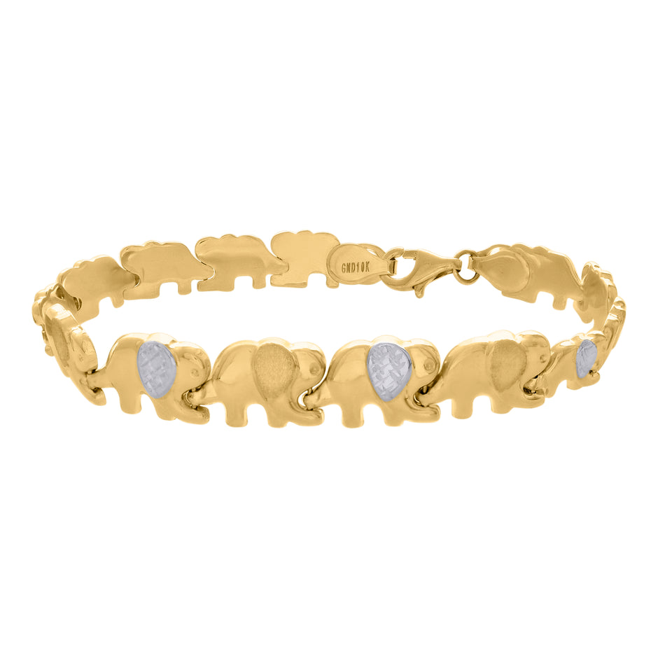 10kt Two-tone Gold Womens Elephant Good Luck Link 7" Bracelet