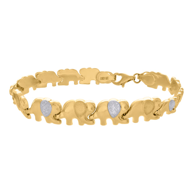 10kt Two-tone Gold Womens Elephant Good Luck Link 7" Bracelet