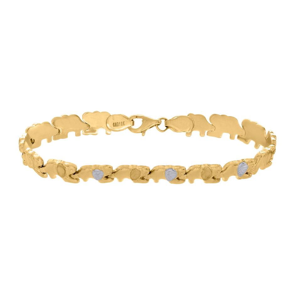 10kt Two-tone Gold Womens Elephant Good Luck Link 7" Bracelet