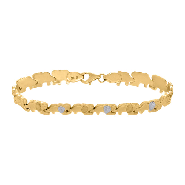 10kt Two-tone Gold Womens Elephant Good Luck Link 7" Bracelet