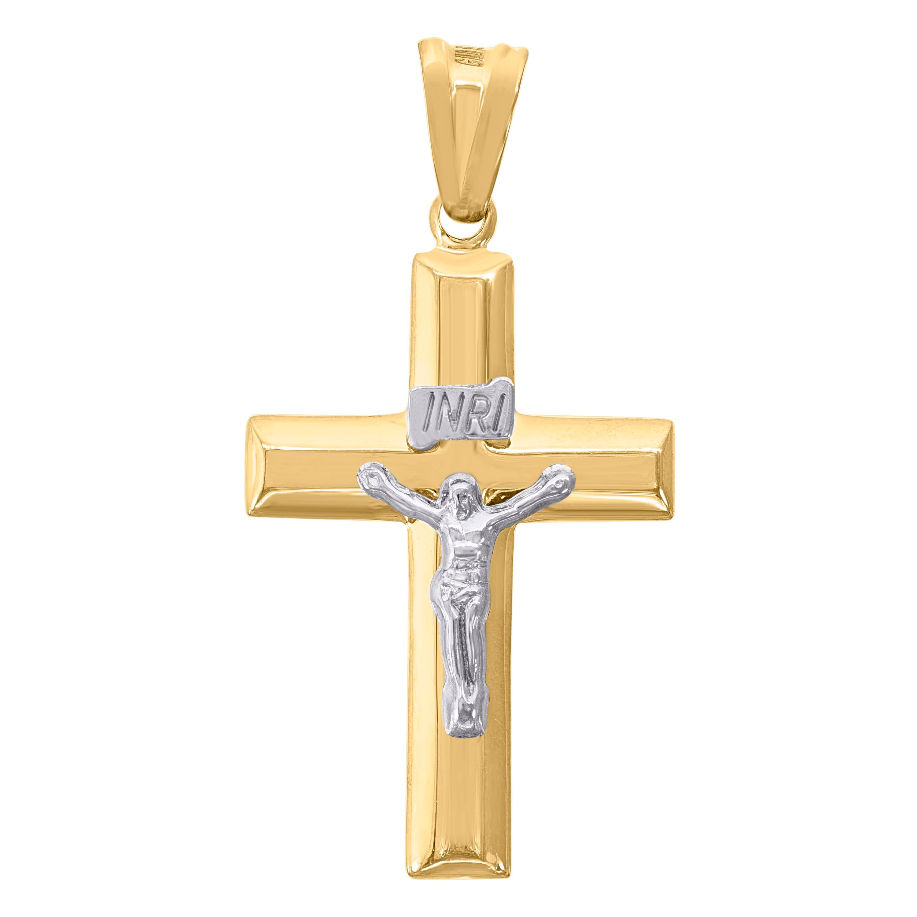 10kt Gold Two-Tone Mens Cross Crucifix Religious Charm Pendant