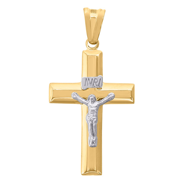10kt Gold Two-Tone Mens Cross Crucifix Religious Charm Pendant