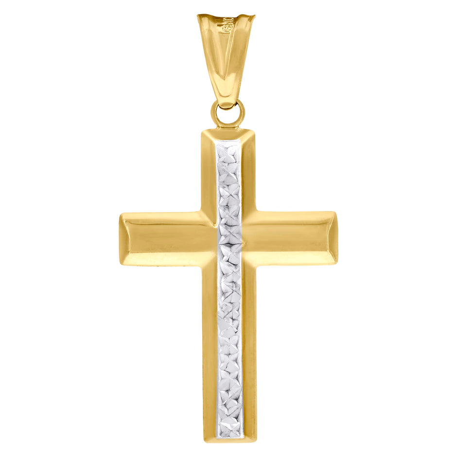 10kt Two-Tone Gold Unisex Textured Cross Religious Charm Pendant