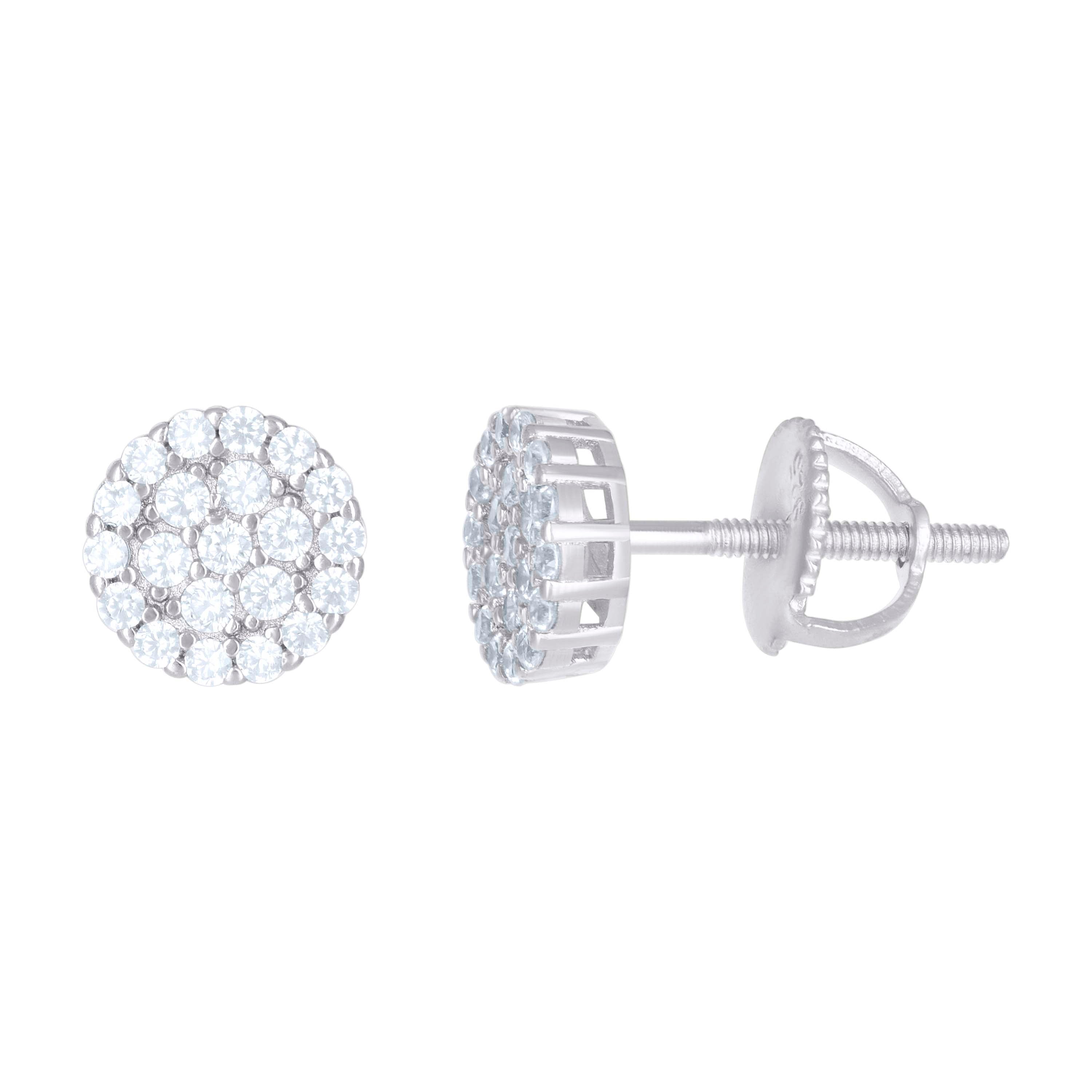 925 Sterling Silver Unisex Round Cubic Zirconia Stud Flower Cluster Fashion Earrings