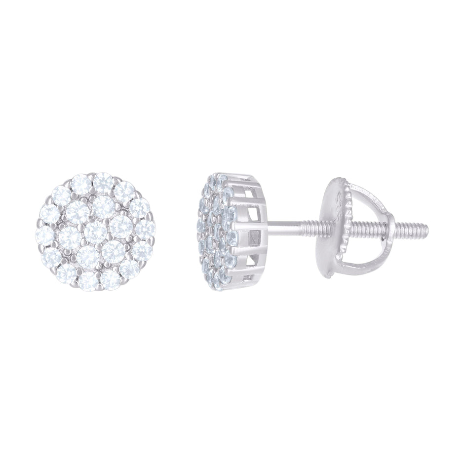 925 Sterling Silver Unisex Round Cubic Zirconia Stud Flower Cluster Fashion Earrings