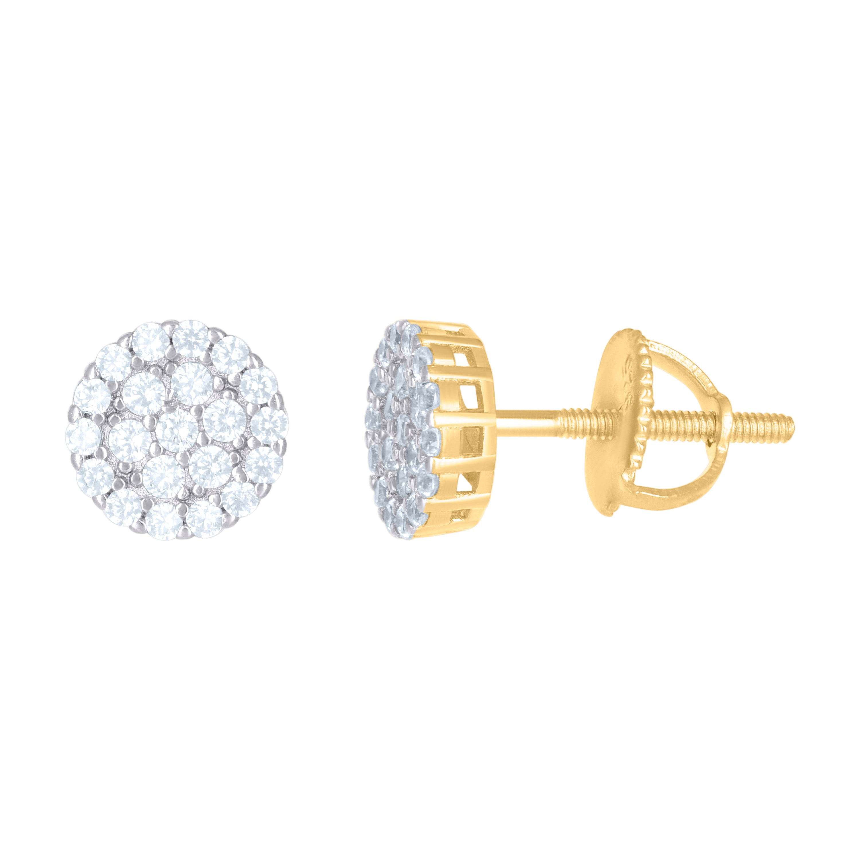 925 Sterling Silver Yellow-tone Unisex Cubic-Zirconia Fashion Stud Earrings