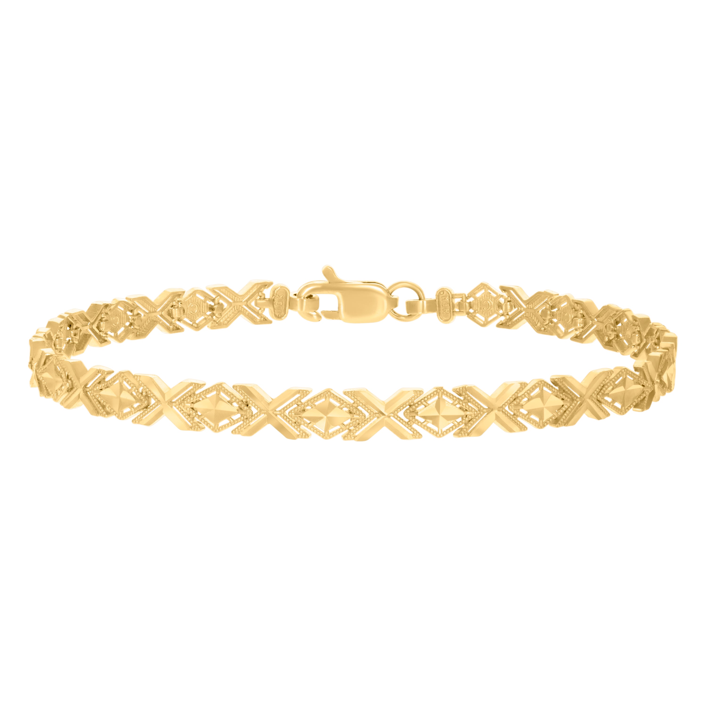 10kt Yellow Gold Womens Square Link Bracelet Size 8 Inches