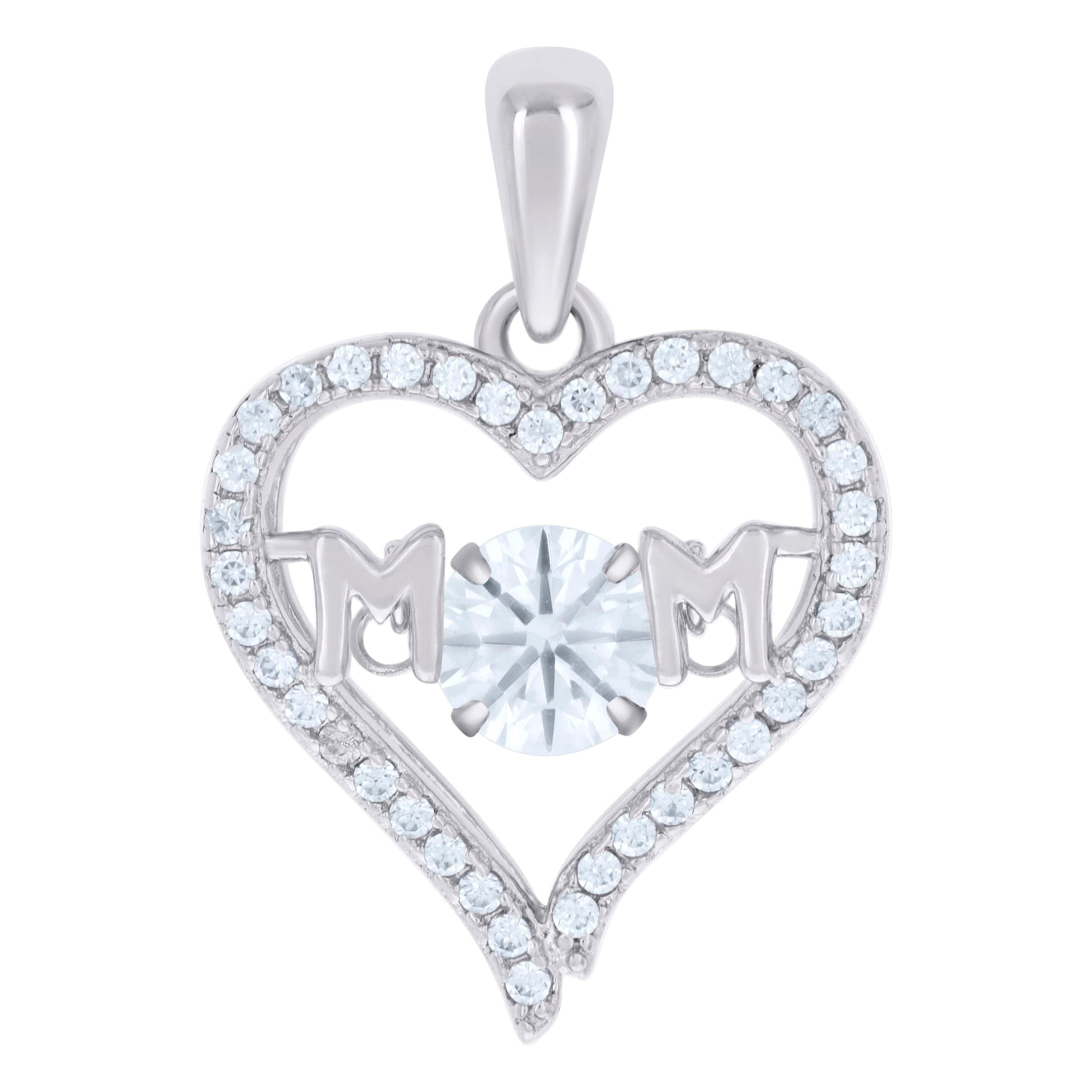 925 Sterling Silver Womens Cubic Zirconia Heart Mom Talking Charm Pendant