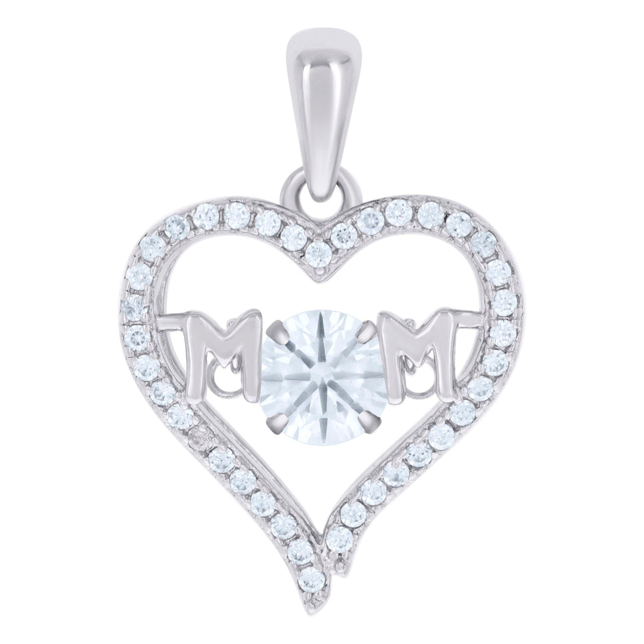925 Sterling Silver Womens Cubic Zirconia Heart Mom Talking Charm Pendant