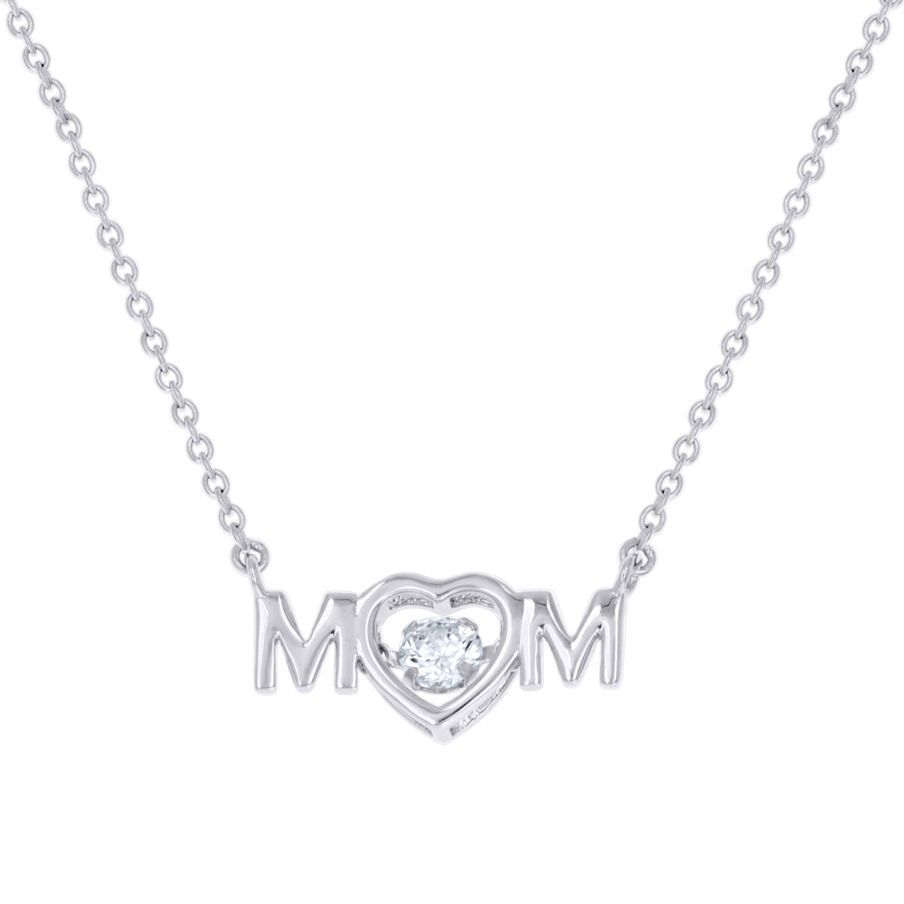 925 Sterling Silver Womens Cubic Zirconia Heart Mom Talking Charm Pendant