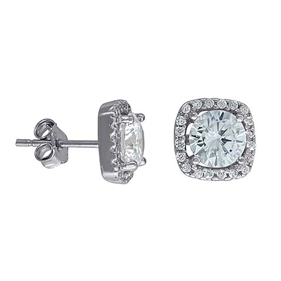 925 Sterling Silver Womens Cubic Zirconia Square Stud Earrings