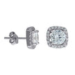 925 Sterling Silver Womens Cubic Zirconia Square Stud Earrings